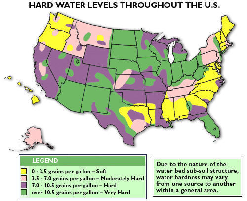 Map of hard water levels