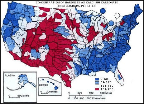 Regional map of hard water